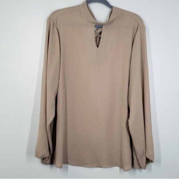 Torrid Georgette Mock Neck Blouse Taupe Size 3X Long Sleeve Work Wear St… - Picture 2 of 13